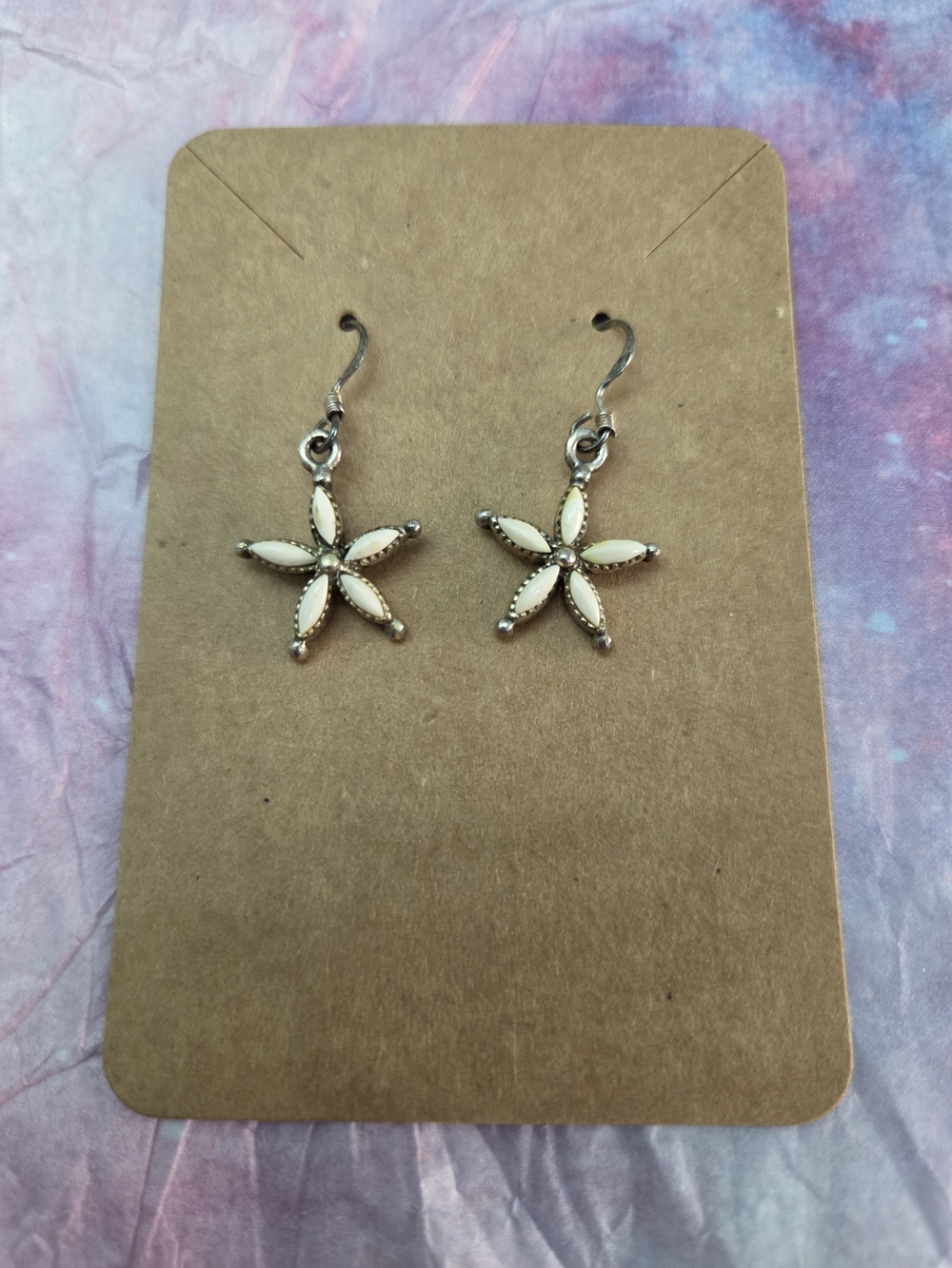 Sterling Silver Cream Starflower Dangle Earrings